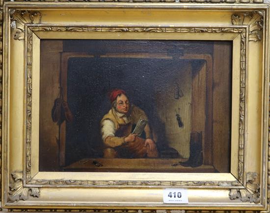 19th century English School, oil on wooden panel, study of a man holding a cleaver, 22 x 32cm